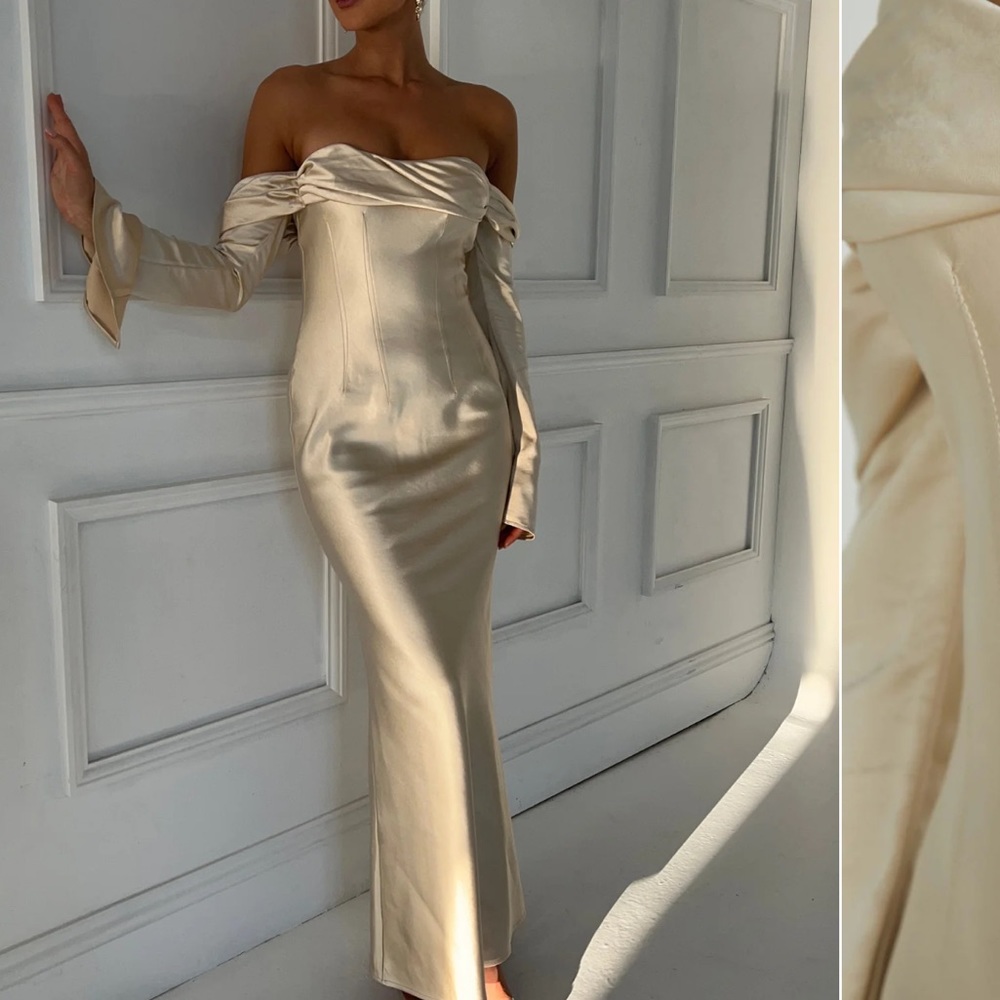 Meshki GISELLE Off Shoulder Cowl Neck Maxi Dress - Gold